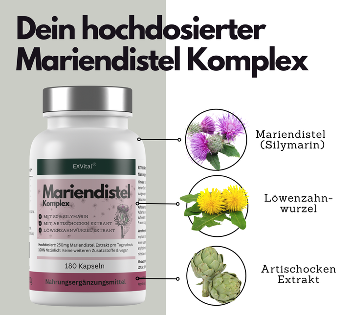 Mariendistel Komplex Kapseln mit Artischocke &amp; Löwenzahn, 180 Stück von EXVital