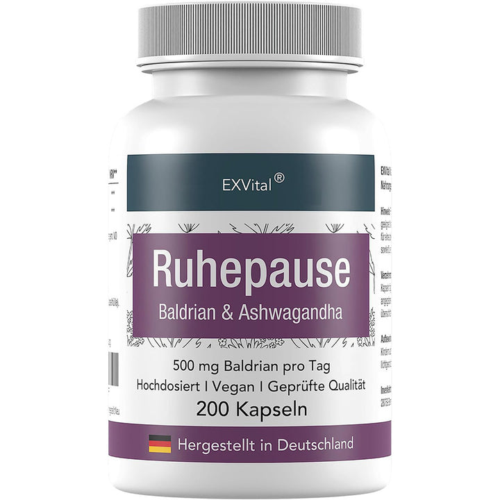 Ruhepause, mit Baldrian &amp; Ashwagandha, 200 hochdosierte Kapseln von EXVital