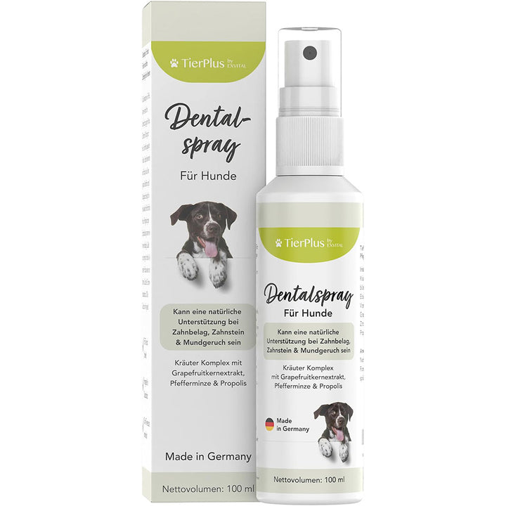 TierPLus Dentalspray für Hunde gegen Zahnbelag Zahnstein &amp; Mundgeruch von EXVital