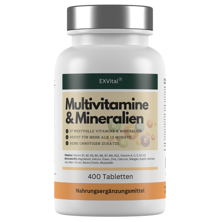 Multivitamin Tabletten, 27 Vitamine &amp; Mineralien, 400 Stück von EXVital