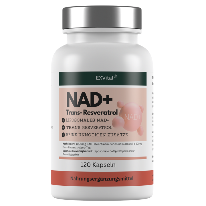 NAD+ Kapseln, hochdosiert 1000mg NAD+ &amp; 600mg Trans-Resveratrol pro Tag, 120 Stück von EXVital