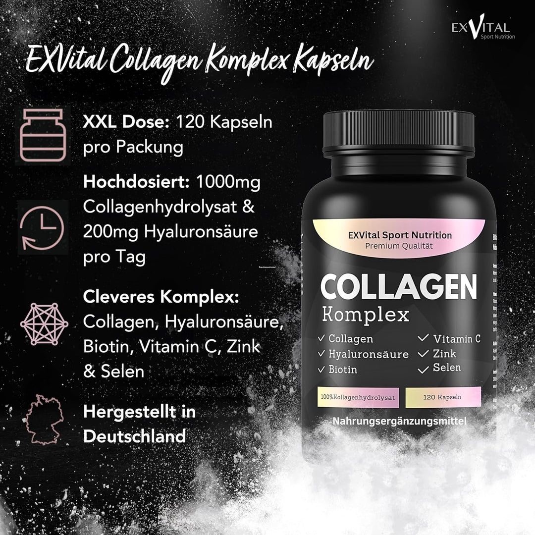 Collagen Hyaluronsäure Komplex, 120 Kapseln 1000mg Kollagen von EXVital