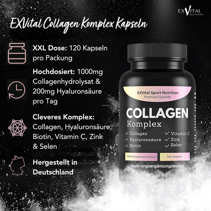 Collagen Hyaluronsäure Komplex, 120 Kapseln 1000mg Kollagen von EXVital