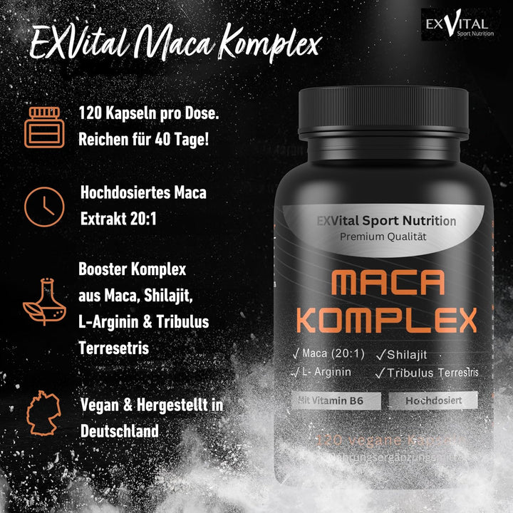 Maca Komplex mit Tribulus terrestris, Shilajit, L-Arginin &amp; Vitamin B von EXVital