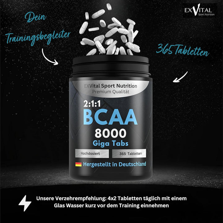BCAA 8000 Giga Tabs, 365 Tabletten Amino Komplex von EXVital