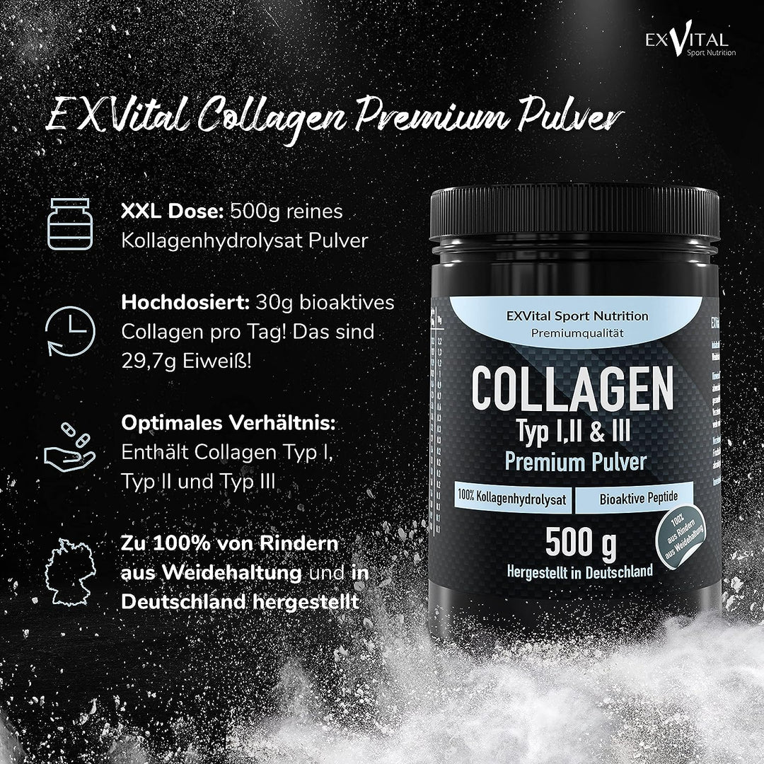 Collagen Pulver 500 Gramm, Bioaktives Kollagen von EXVital