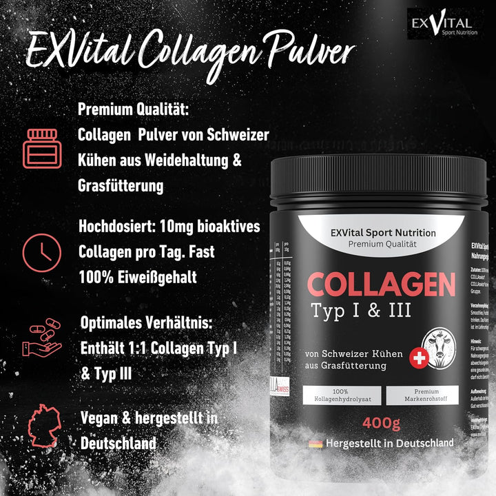 Collagen Pulver von Schweizer Alpenkühen aus Grasfütterung von EXVital