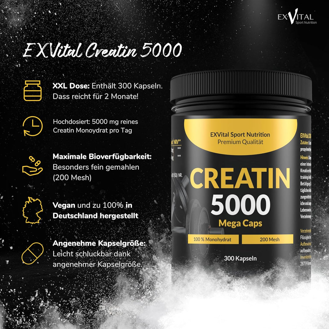 Creatin 5000 Monohydrat von EXVital Sport Nutrition, 300 Kapseln