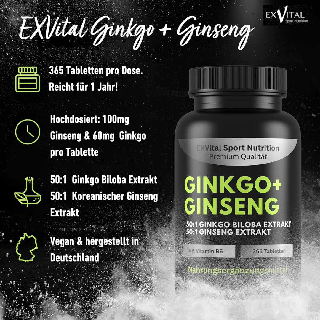 Ginkgo Biloba, Koreanischer Ginseng 365 Tabletten von EXVital