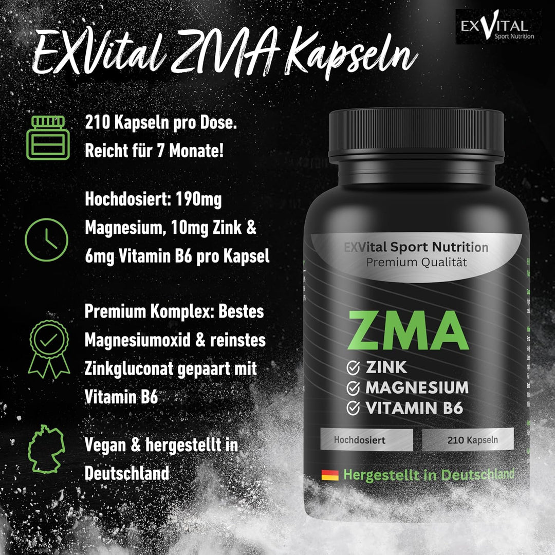 ZMA Caps, Magnesium, Zink &amp; Vitamin B6 Komplex, 210 Kapseln von EXVital
