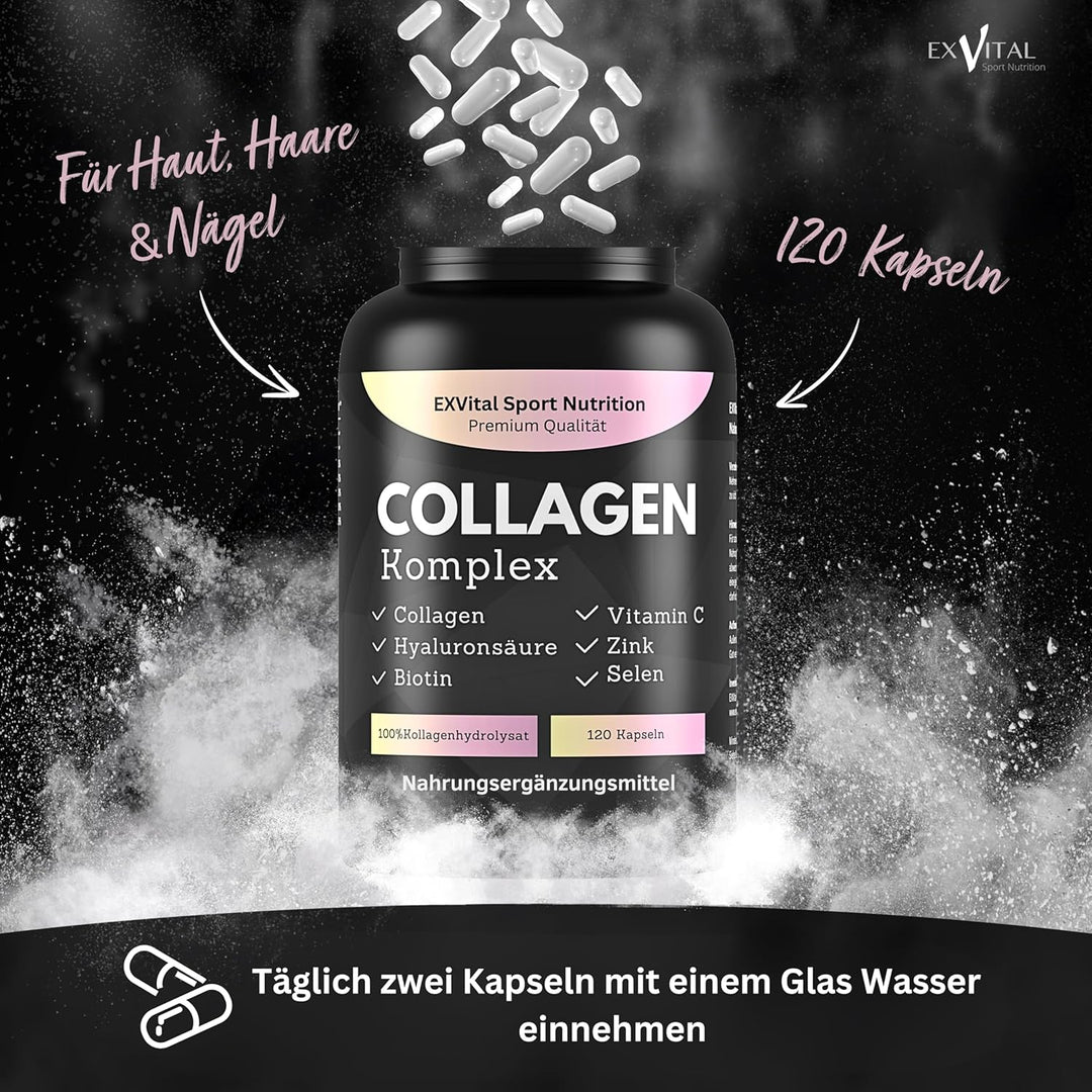 Collagen Hyaluronsäure Komplex, 120 Kapseln 1000mg Kollagen von EXVital