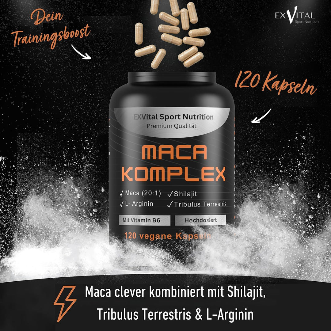Maca Komplex mit Tribulus terrestris, Shilajit, L-Arginin &amp; Vitamin B von EXVital