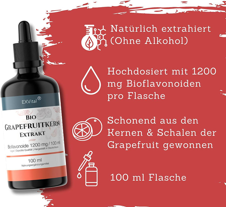 Bio Grapefruitkernextrakt Tropfen von EXVital, 1200mg Bioflavonoide
