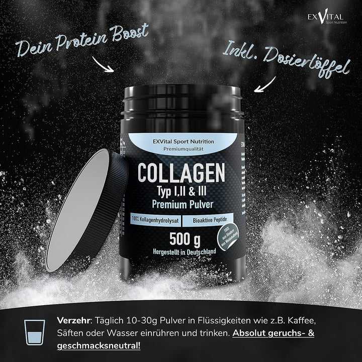 Collagen Pulver 500 Gramm, Bioaktives Kollagen von EXVital