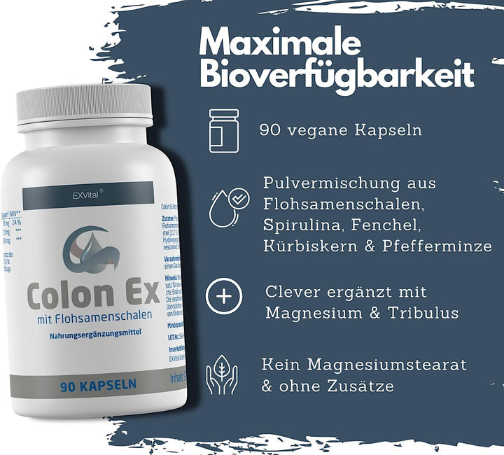 Colon Ex mit Flohsamenschalen und Magnesium von EXVital, 90 Kapseln