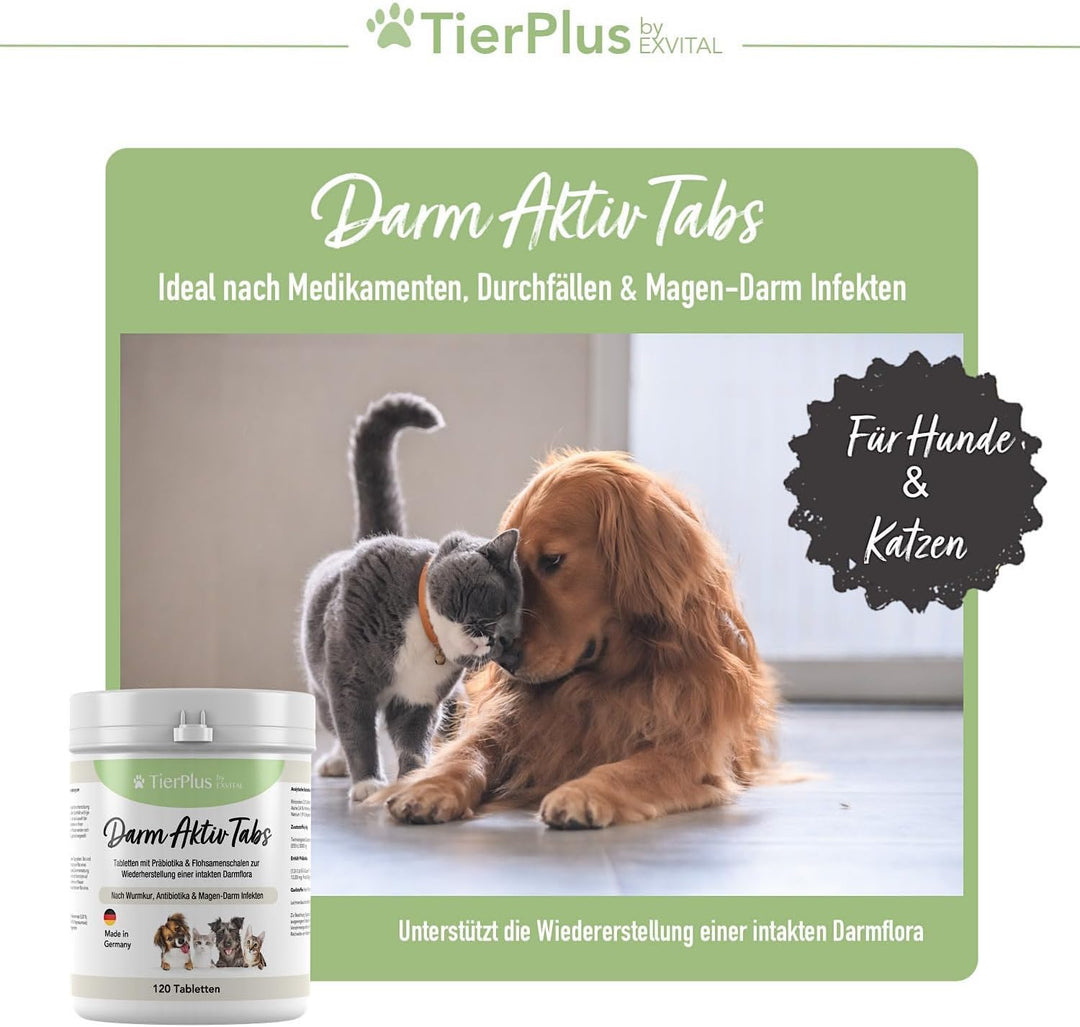 TierPlus Darm Aktiv Tabletten für Hunde &amp; Katzen, Präbiotika Komplex von EXVital