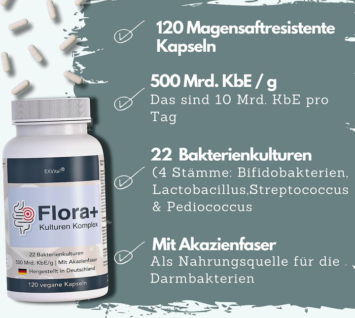 Flora+ Kulturen Komplex mit 500 Mrd. KBE/g - 22 Bakterienkulturen von EXVital