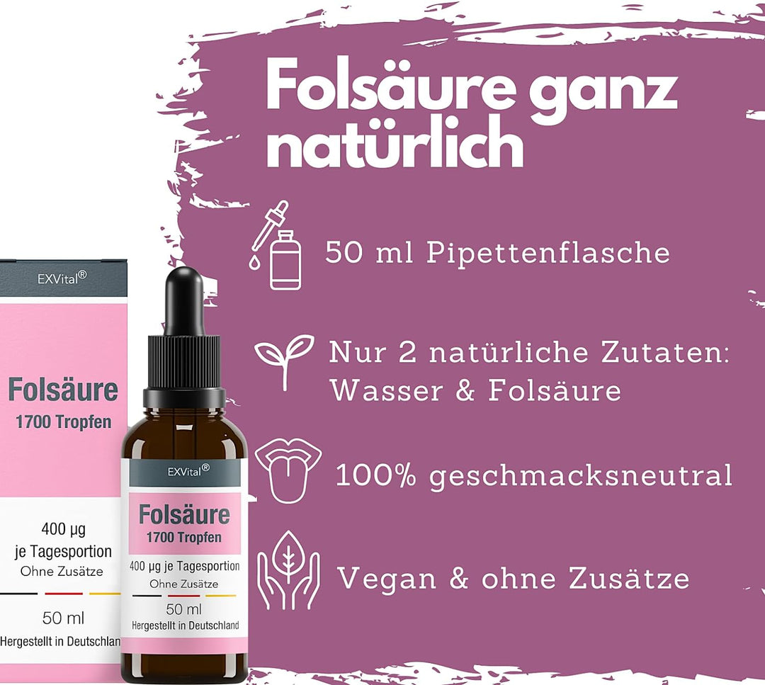 Folsäure Tropfen, 400 µg pro Tagesdosis von von EXVital