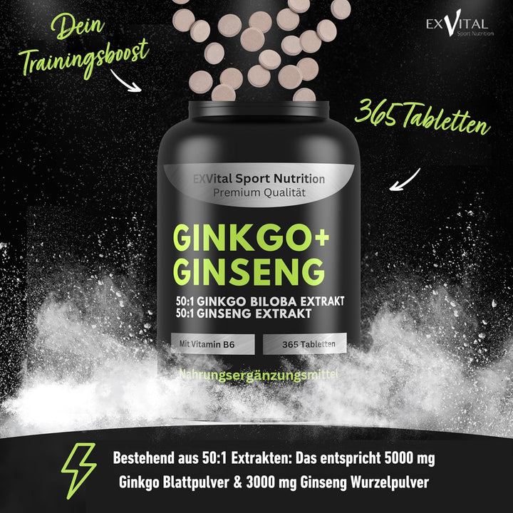 Ginkgo Biloba, Koreanischer Ginseng 365 Tabletten von EXVital