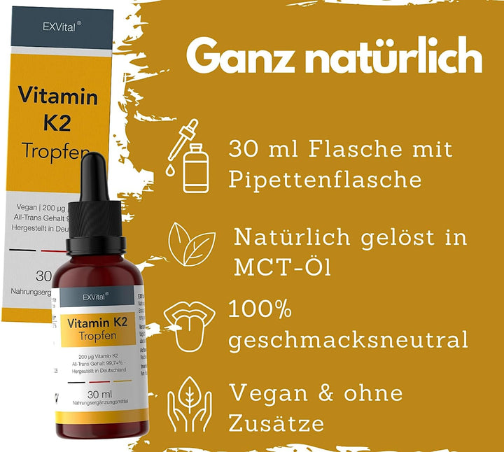 Vitamin K2 - Menaquinon MK-7 all-trans-Vitamin hochdosiert von EXVital, 30ml Tropfen