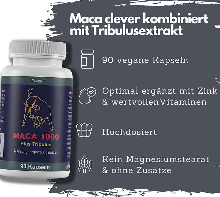 Maca 1000 Plus Tribulus von EXVital, 90 Kapseln