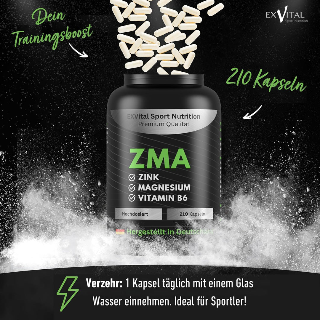 ZMA Caps, Magnesium, Zink &amp; Vitamin B6 Komplex, 210 Kapseln von EXVital