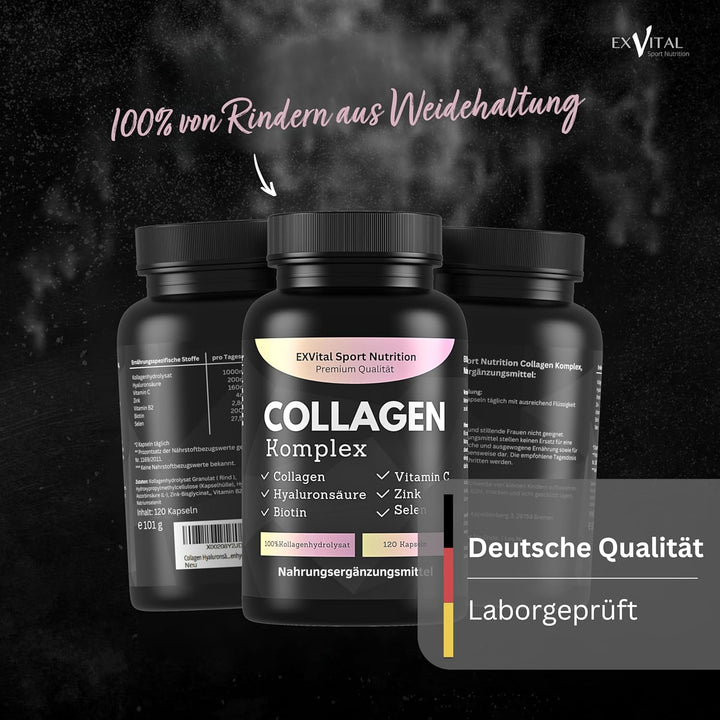 Collagen Hyaluronsäure Komplex, 120 Kapseln 1000mg Kollagen von EXVital