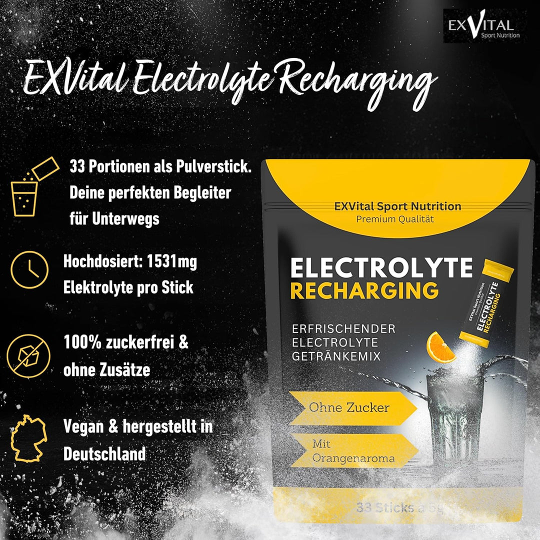 Elektrolyte, 33 Pulversticks mit Orangengeschmack von Exvital