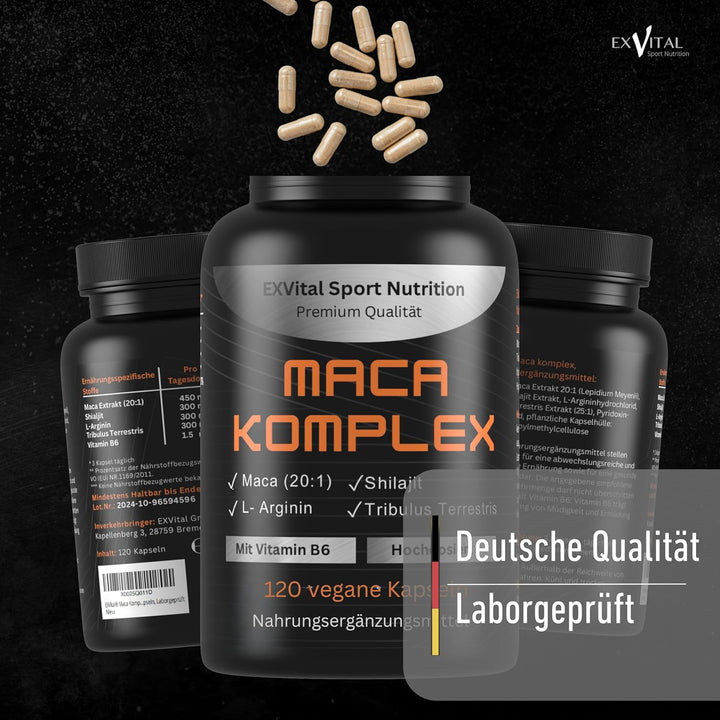 Maca Komplex mit Tribulus terrestris, Shilajit, L-Arginin &amp; Vitamin B von EXVital