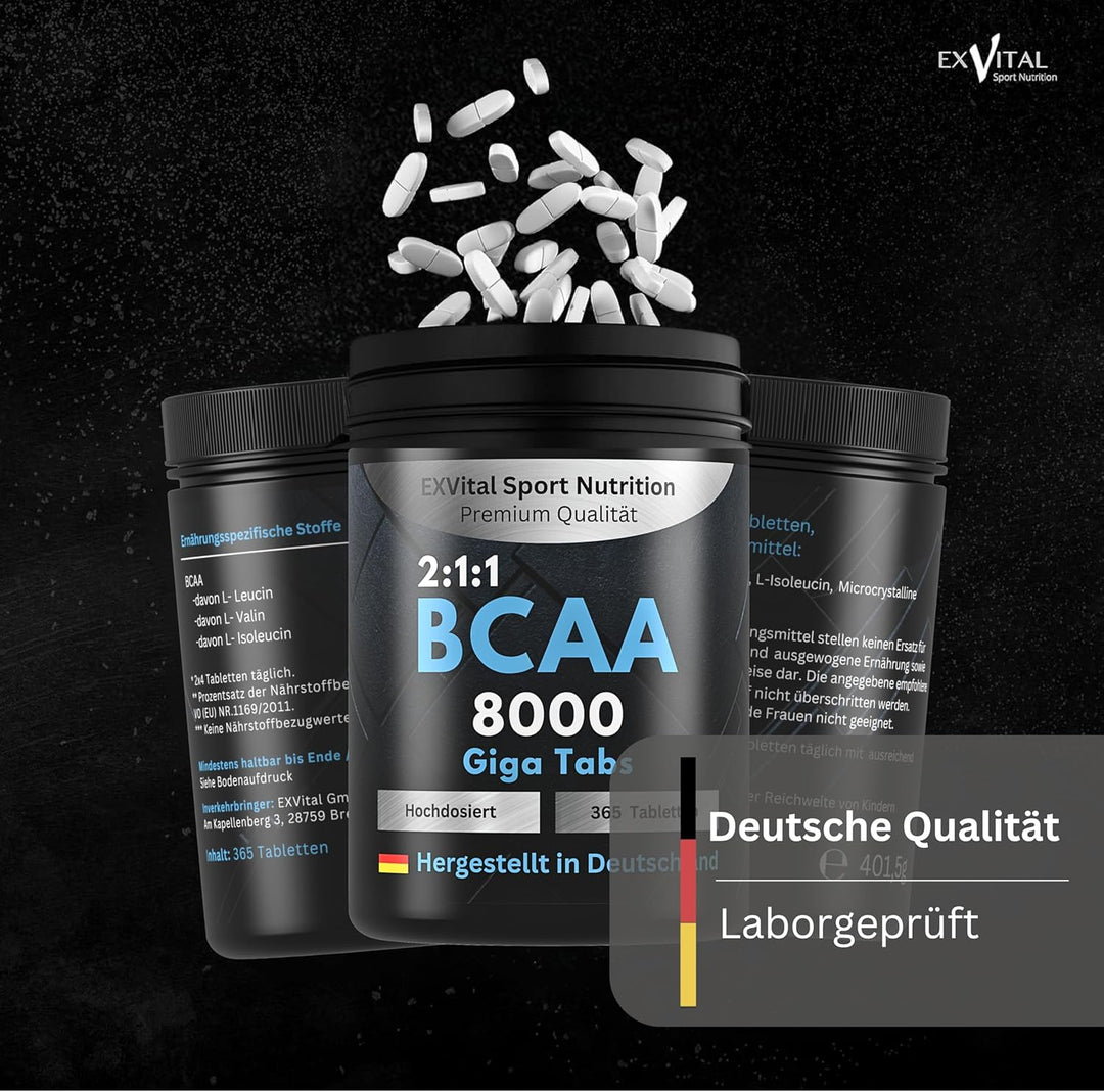 BCAA 8000 Giga Tabs, 365 Tabletten Amino Komplex von EXVital