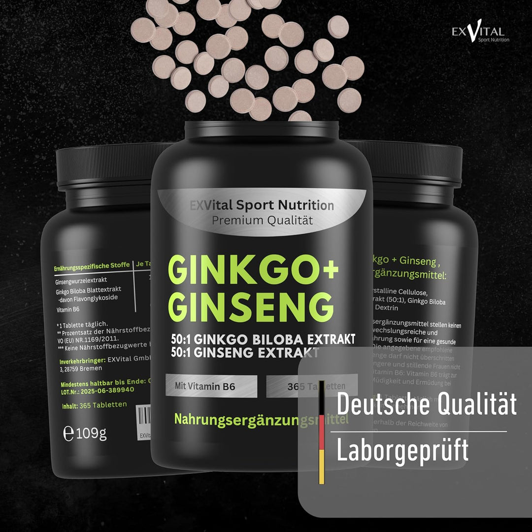 Ginkgo Biloba, Koreanischer Ginseng 365 Tabletten von EXVital