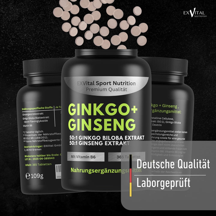 Ginkgo Biloba, Koreanischer Ginseng 365 Tabletten von EXVital