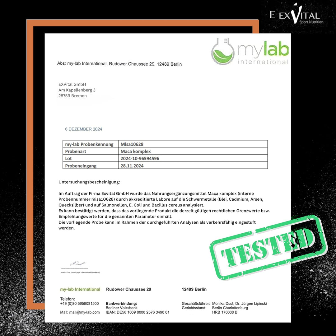 Maca Komplex mit Tribulus terrestris, Shilajit, L-Arginin &amp; Vitamin B von EXVital