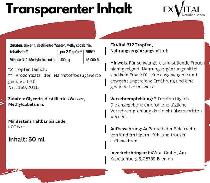 Vitamin B12 (Methylcobalamin) von EXVital, 50ml Tropfen