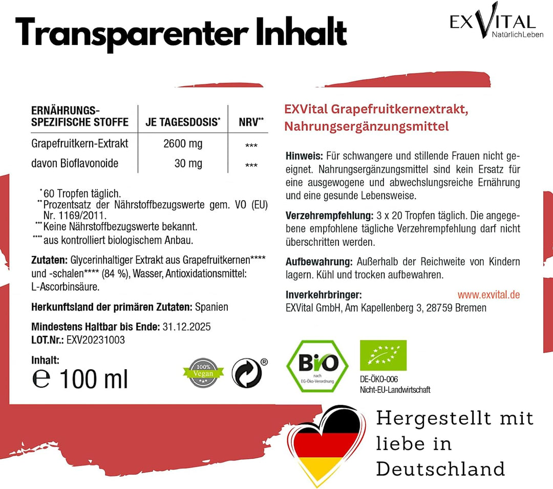 Bio Grapefruitkernextrakt Tropfen von EXVital, 1200mg Bioflavonoide