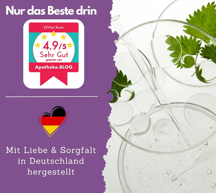 Biotin für Haare, Haut und Fingernägel hochdosiert von EXVital, 365 Tabletten