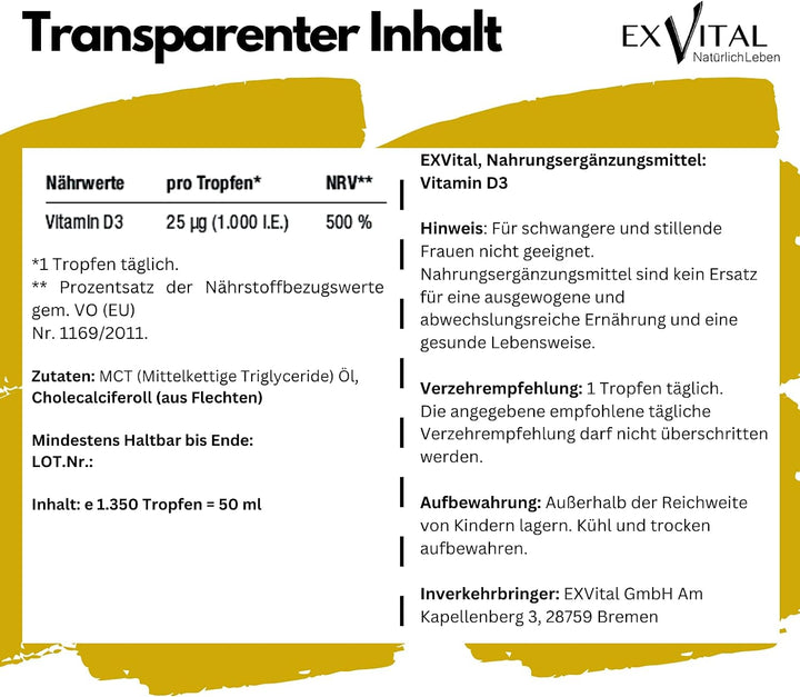 Vitamin D3 von EXVital, 50ml Tropfen