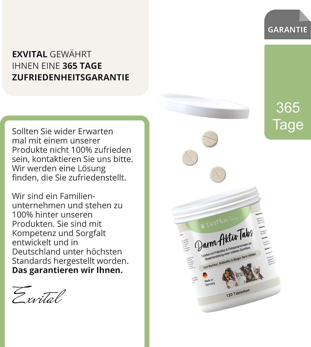 TierPlus Darm Aktiv Tabletten für Hunde &amp; Katzen, Präbiotika Komplex von EXVital