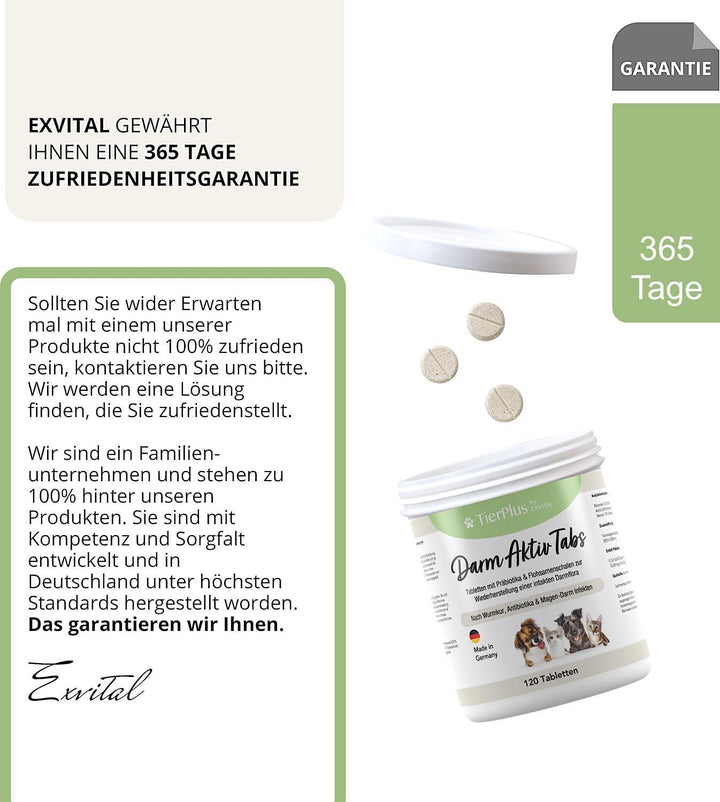 TierPlus Darm Aktiv Tabletten für Hunde &amp; Katzen, Präbiotika Komplex von EXVital