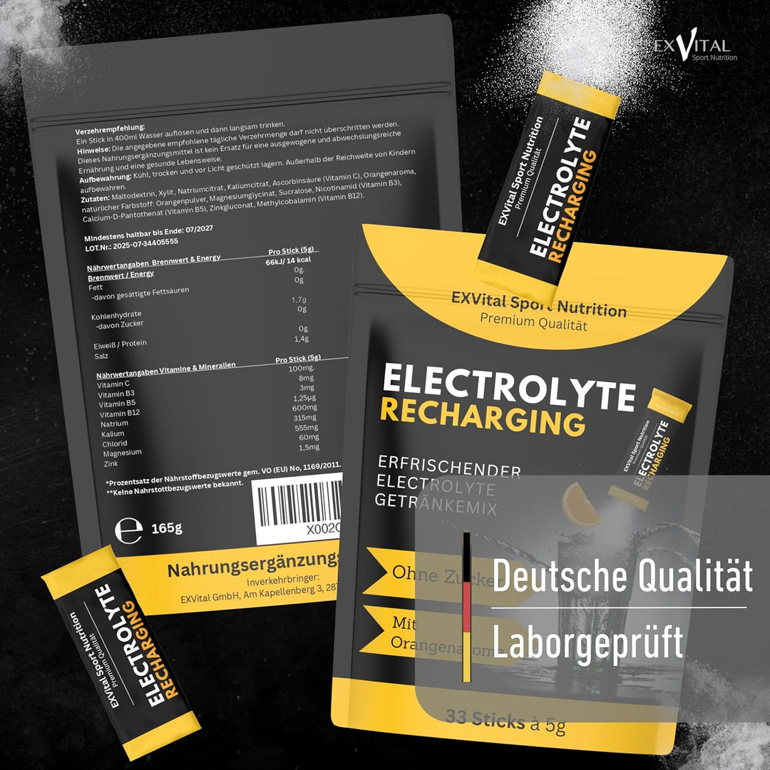 Elektrolyte, 33 Pulversticks mit Orangengeschmack von Exvital