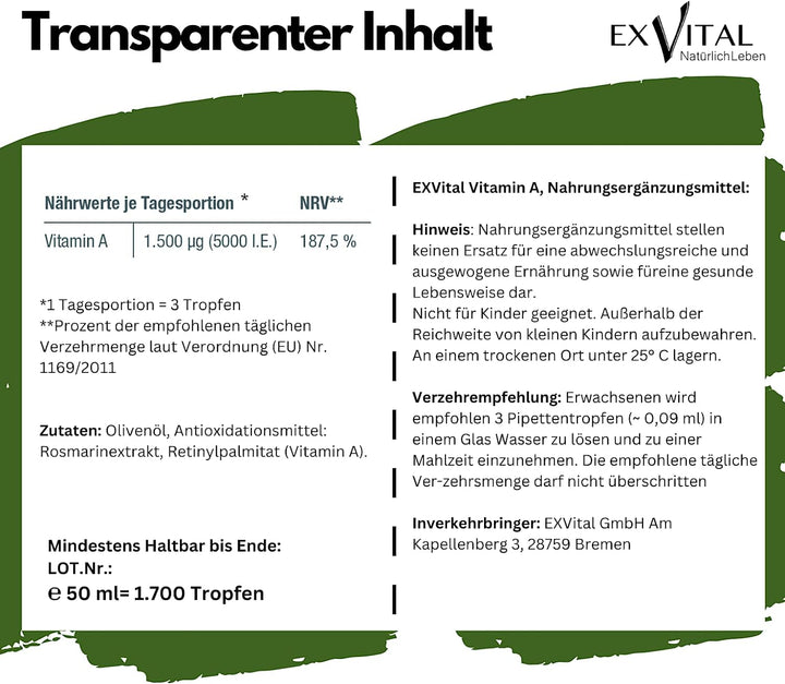 Vitamin A Tropfen (Retinol) von EXVital
