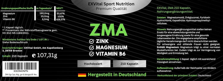ZMA Caps, Magnesium, Zink &amp; Vitamin B6 Komplex, 210 Kapseln von EXVital
