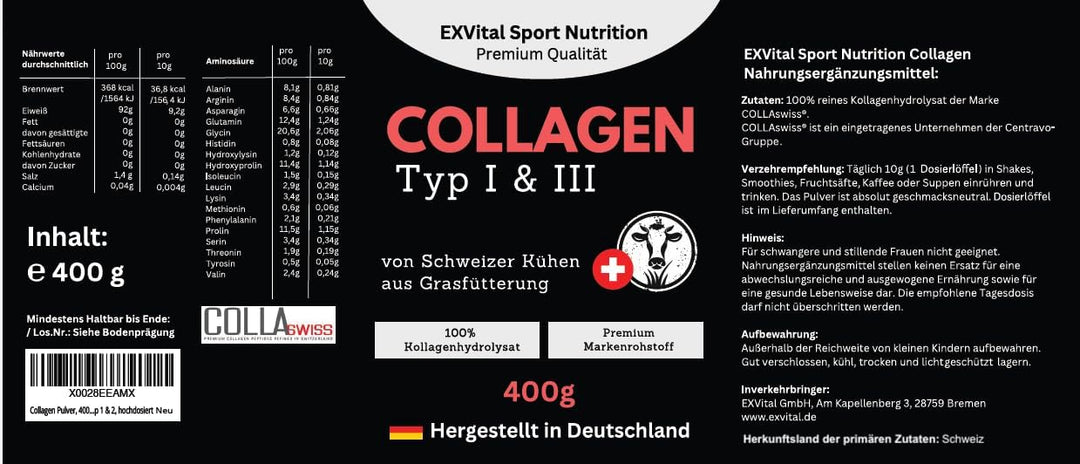 Collagen Pulver von Schweizer Alpenkühen aus Grasfütterung von EXVital