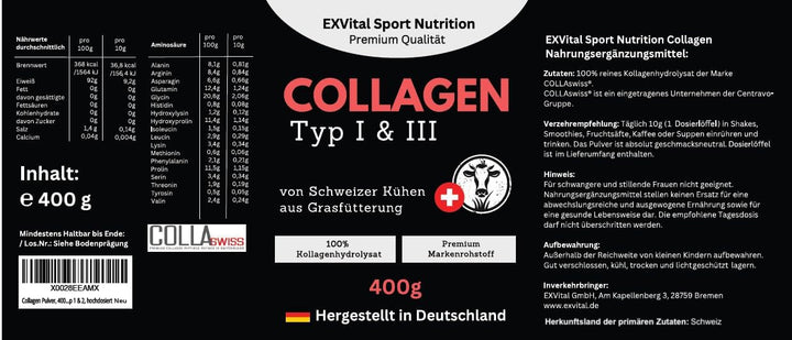 Collagen Pulver von Schweizer Alpenkühen aus Grasfütterung von EXVital