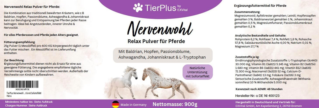 TierPlus Nervenwohl Relax Pulver für Pferde zur Entspannung und Beruhigung