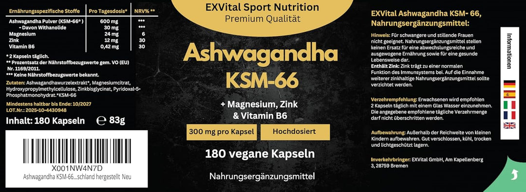Ashwagandha KSM-66® 600 mg pro Tagesdosis von EXVital