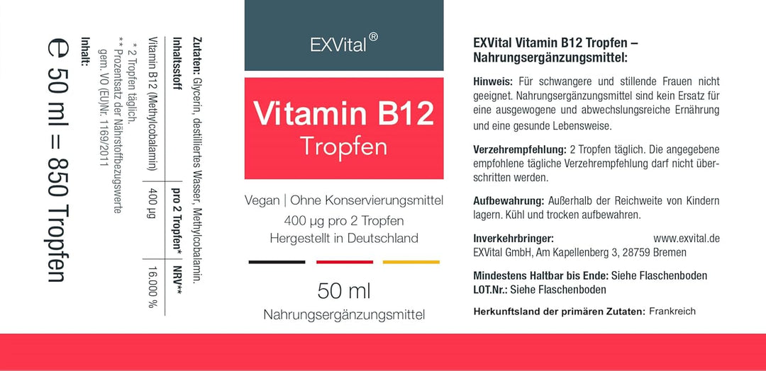 Vitamin B12 (Methylcobalamin) von EXVital, 50ml Tropfen