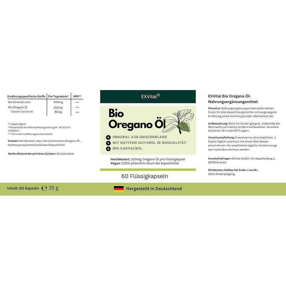 Bio Oregano Öl, 60 Flüssigkapseln von EXVital