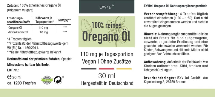 Oregano Öl mit 80% Carvacrol, 30ml von EXVital