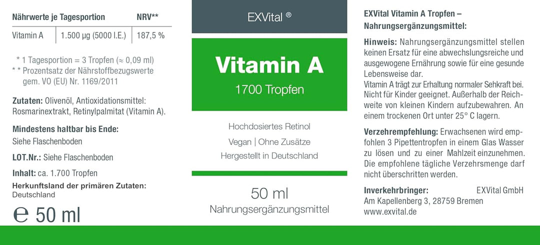 Vitamin A Tropfen (Retinol) von EXVital